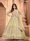 Yellow Colour Latest Fancy Designer Festive Wear Butterfly Net With Front Back Embroidery Work Gown Collection 8356-C